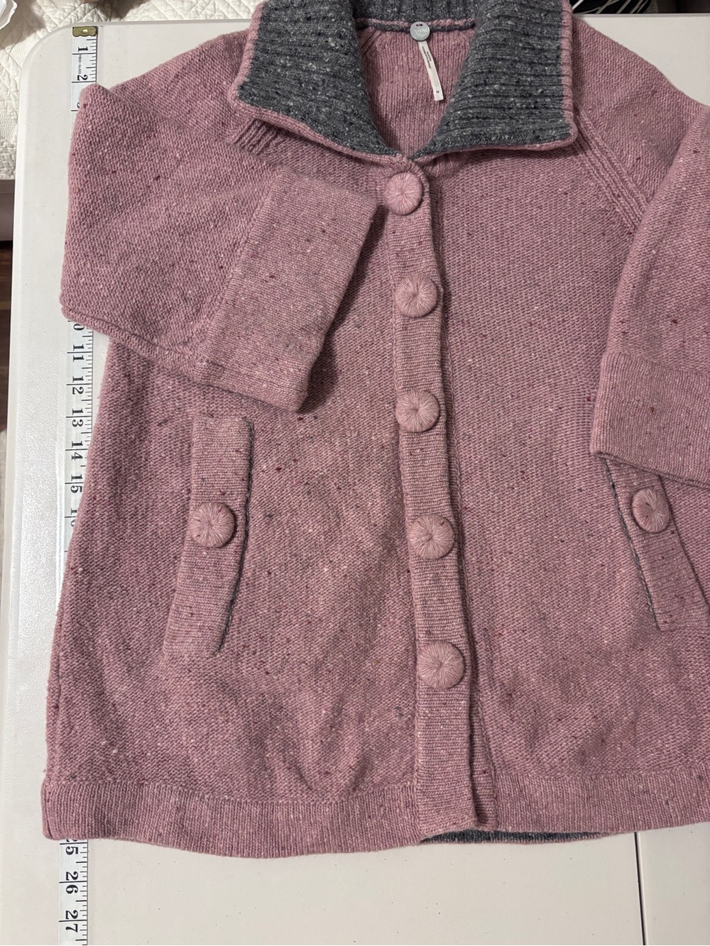 Margaret O’Leary Cottagecore Cardigan Size Medium Twee Quiet Luxury Wide Collar - Picture 8 of 12